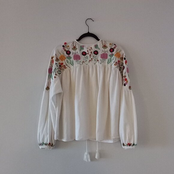 ZARA TRAFALUC cotton multi coloured embroidery puff sleeve blouse - Picture 7 of 11